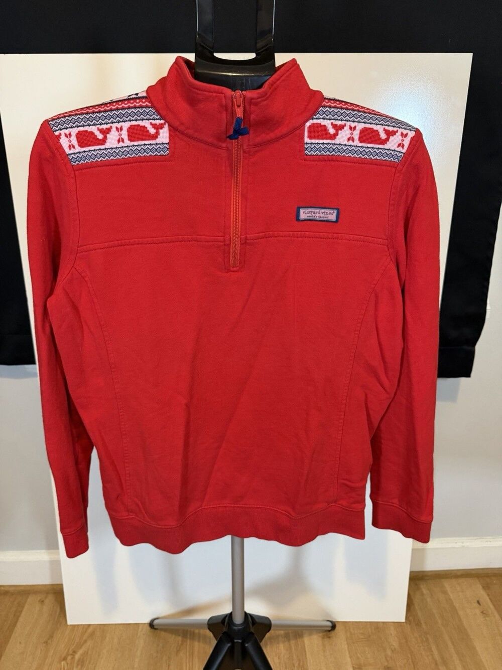 Vineyard Vines Shep Shirt 1/4 Zip Whale Isle Shoulder Red Women's Medium